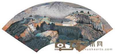 薛亮 2002年作 山水 扇面 21×58cm